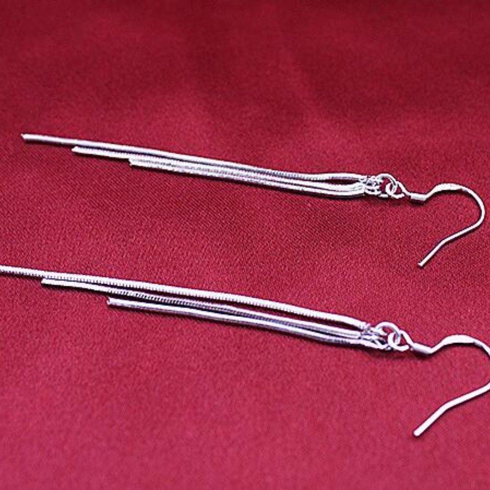 NEW 925 Sterling Silver Tassel Chain Drop Earrings - Picture 5 of 7